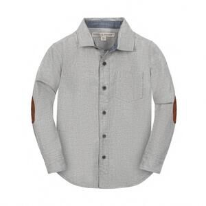 NEW HOPE & HENRY boy's organic flannel shirt with elbow patches in gray heather